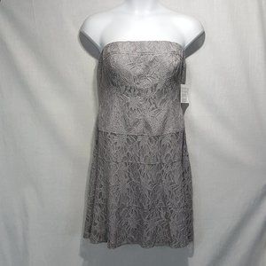 NEW Ann Klein Silver Strapless Lace Dress 12